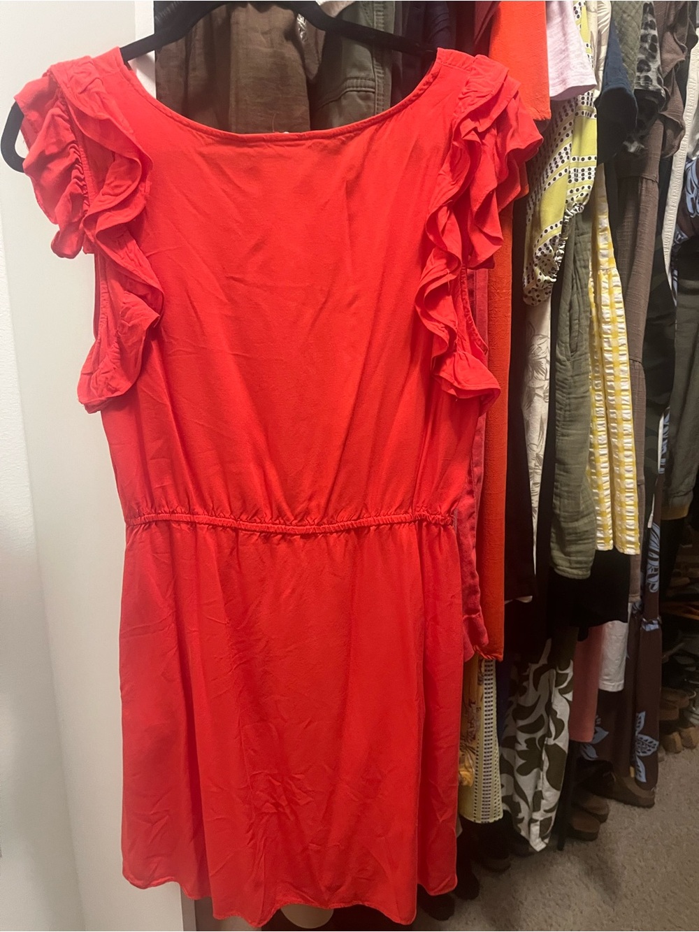 BCBGeneration Hot Pink Ruffle Sleeve Casual Dress